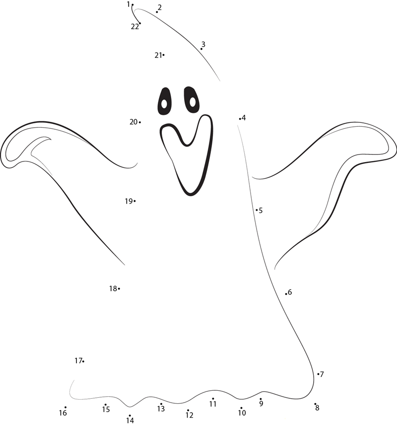 Happy Ghost printable dot to dot worksheet