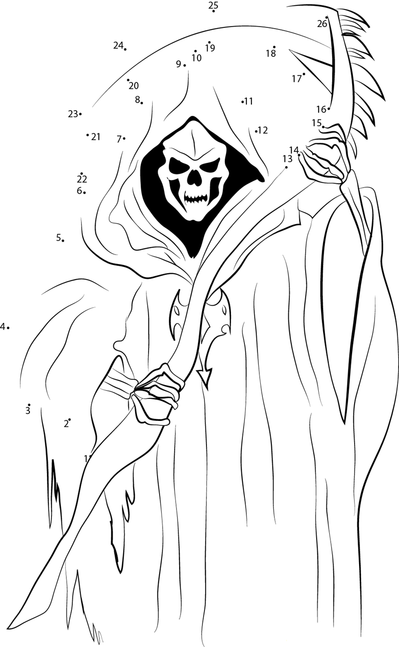 Dangerous Grim Reaper printable dot to dot worksheet