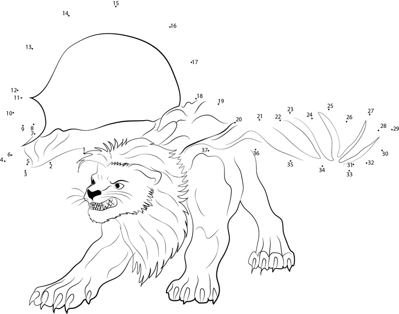 Angry Manticore printable dot to dot worksheet