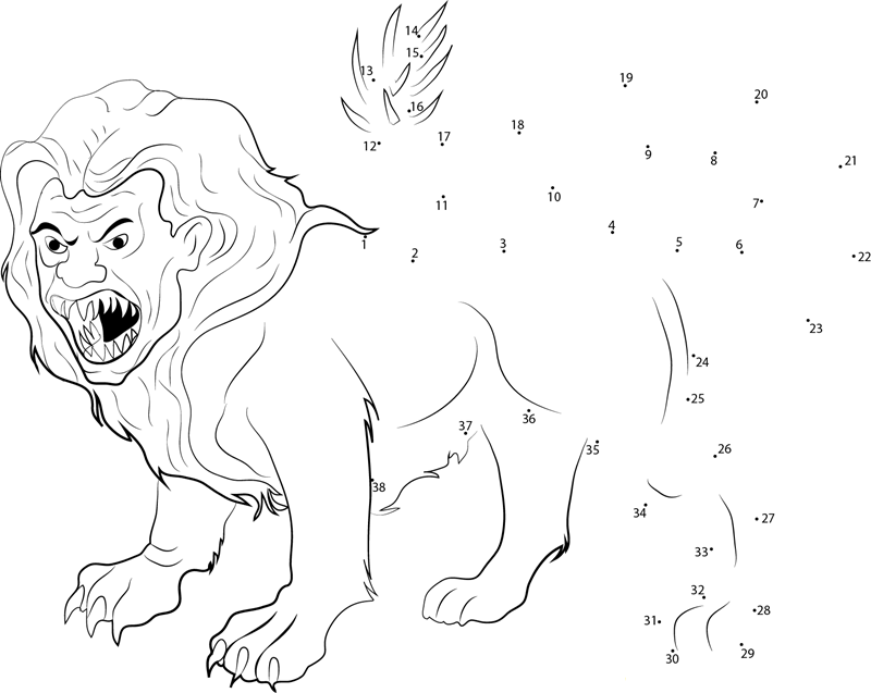 The Manticore printable dot to dot worksheet