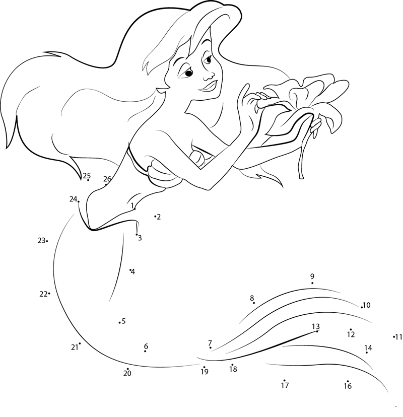 Little Mermaid printable dot to dot worksheet