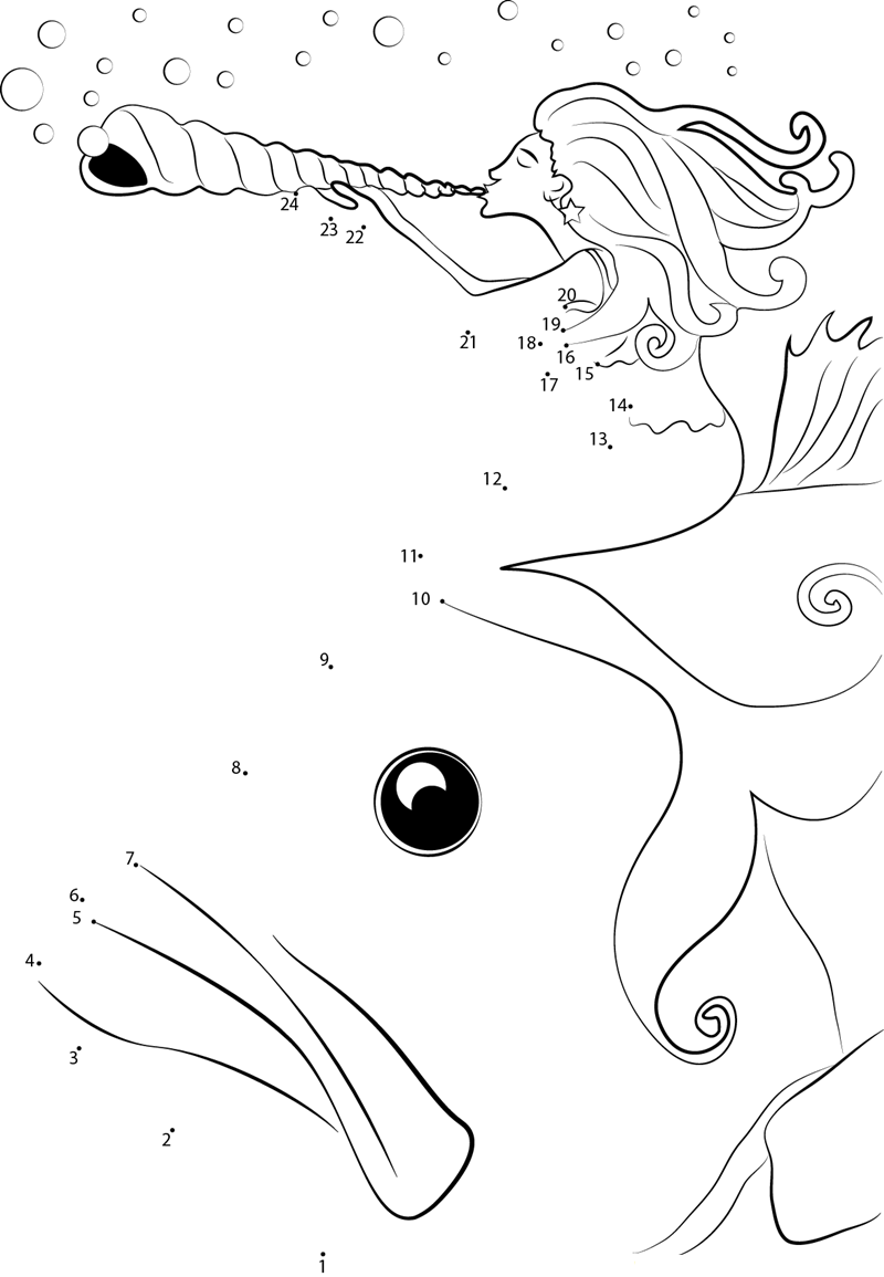 Mermaid Seashell printable dot to dot worksheet