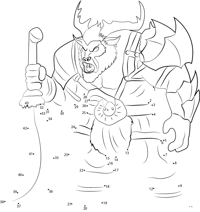 Fantasy Minotaur Warrior printable dot to dot worksheet