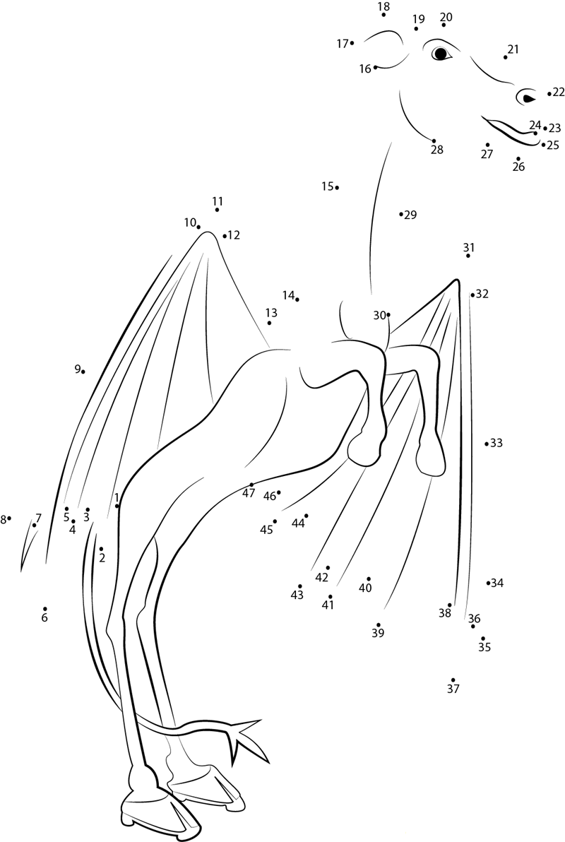 Mythical Creatures Jersey Devil printable dot to dot worksheet