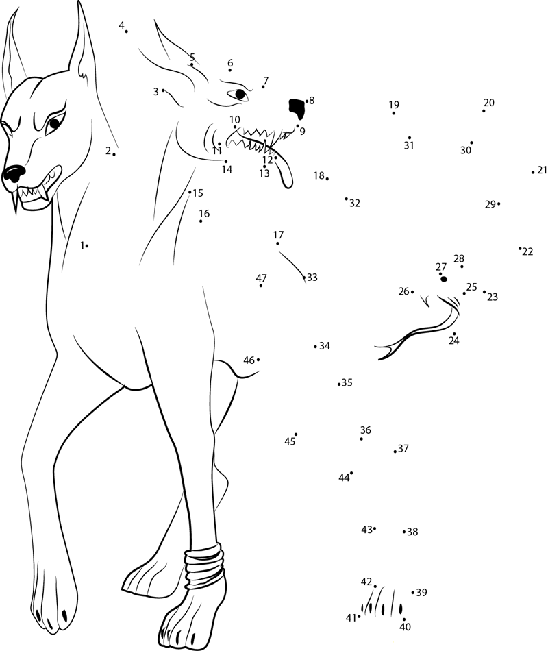 Mythical Creatures Orthros printable dot to dot worksheet