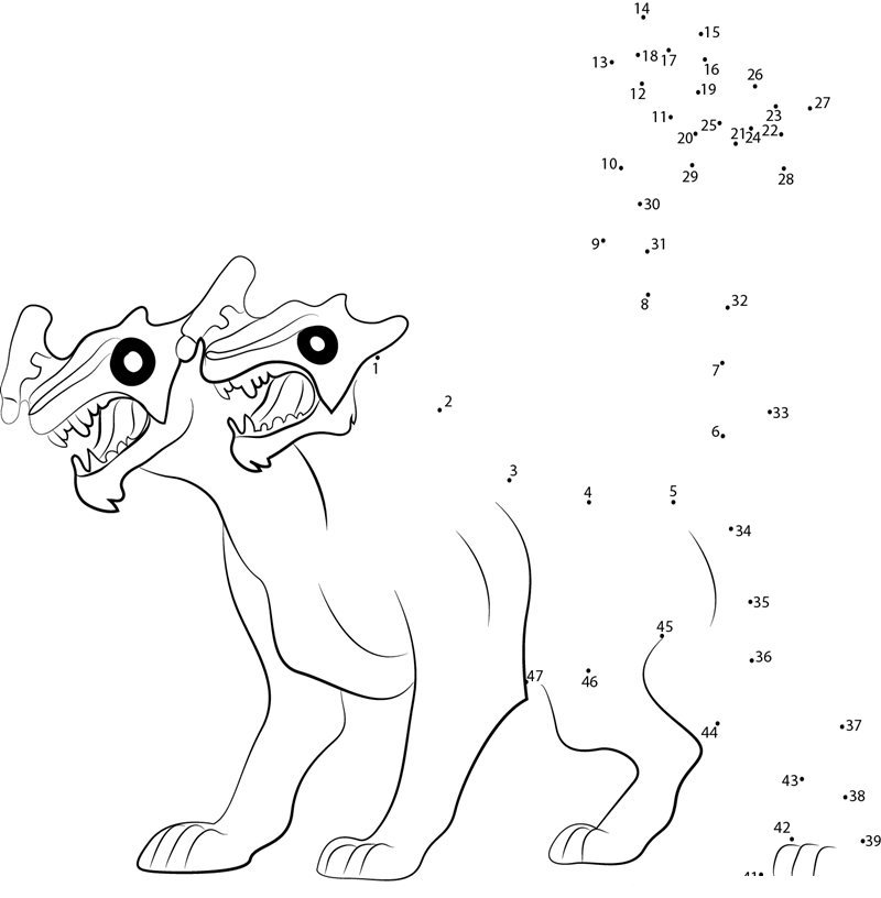 The Monster God Orthrus printable dot to dot worksheet