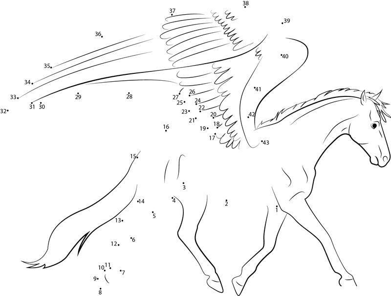 Helovia Pegasus printable dot to dot worksheet