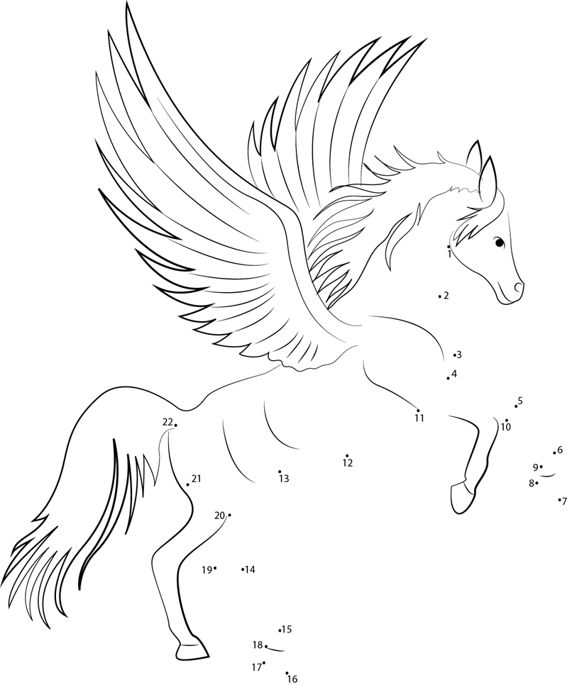 Pegasus Elftown printable dot to dot worksheet