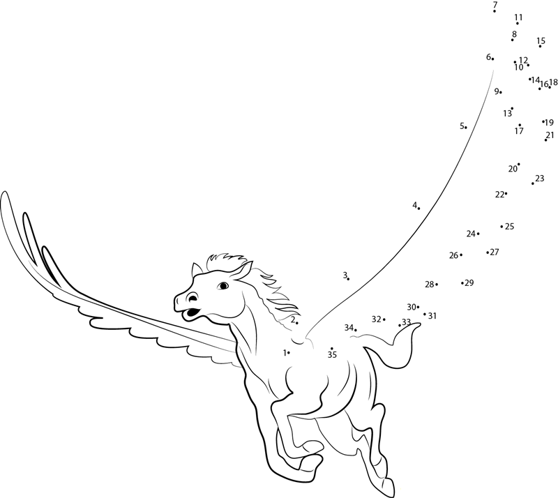 Pegasus Fly printable dot to dot worksheet