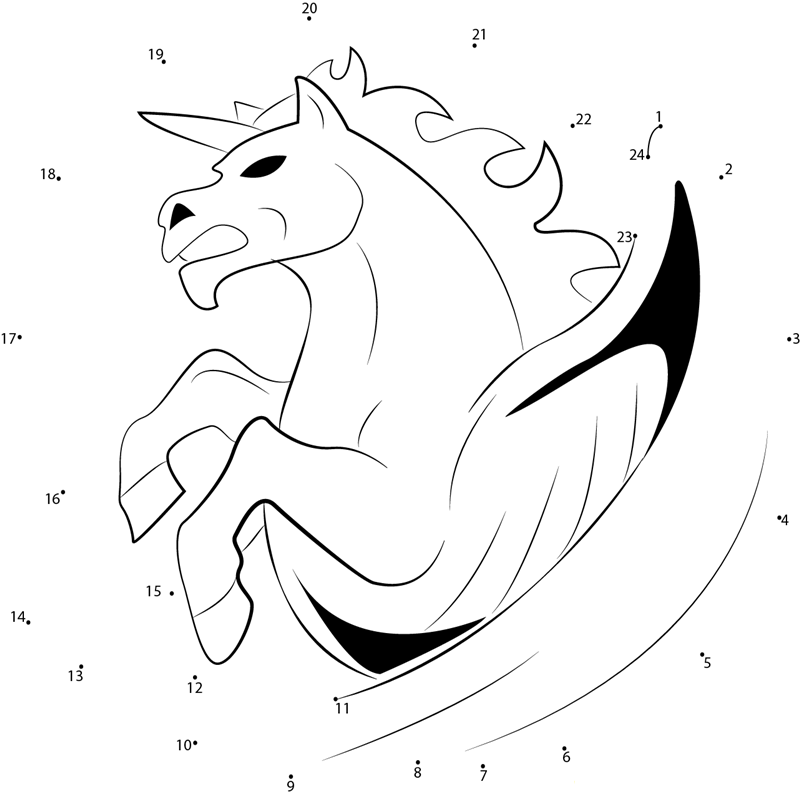 Pegasus Unicorn printable dot to dot worksheet