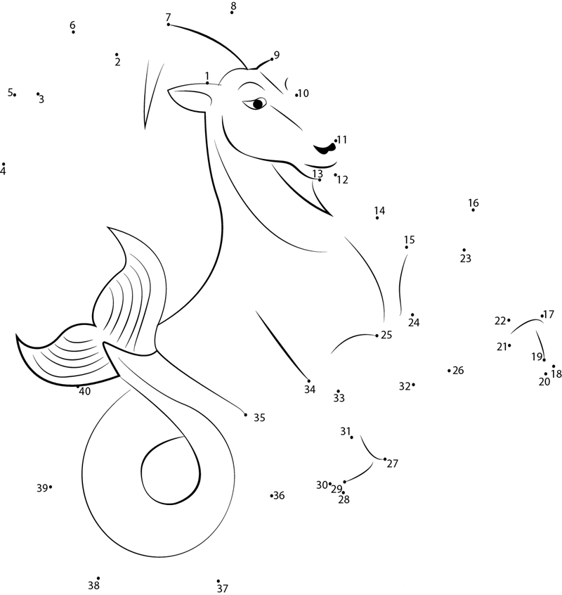 Sea Goat printable dot to dot worksheet