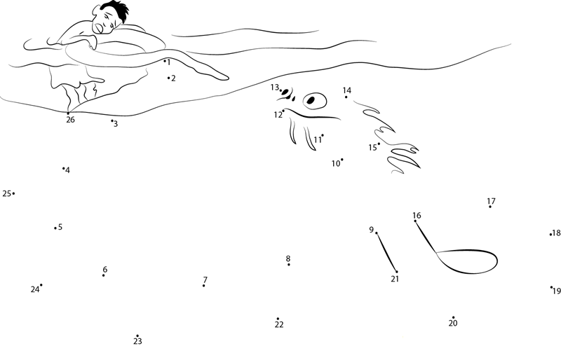 Compassionate Sea Monsters printable dot to dot worksheet