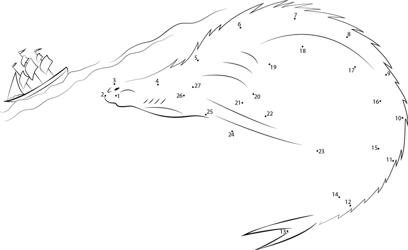 Sea Monsters printable dot to dot worksheet