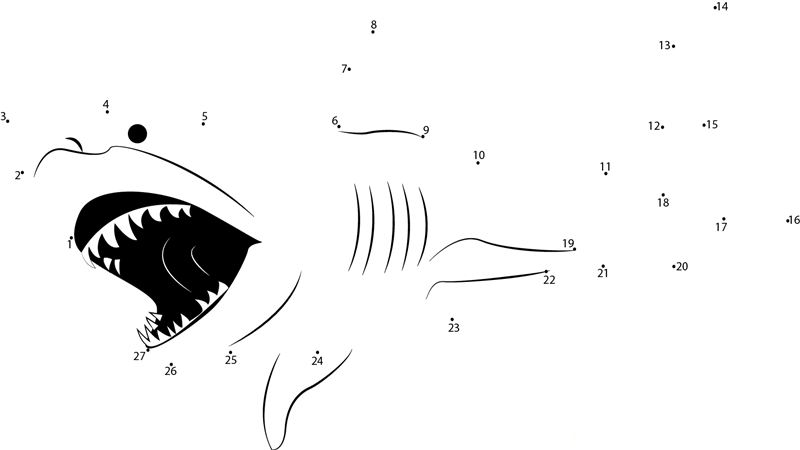 The White Shark Sea Monsters printable dot to dot worksheet