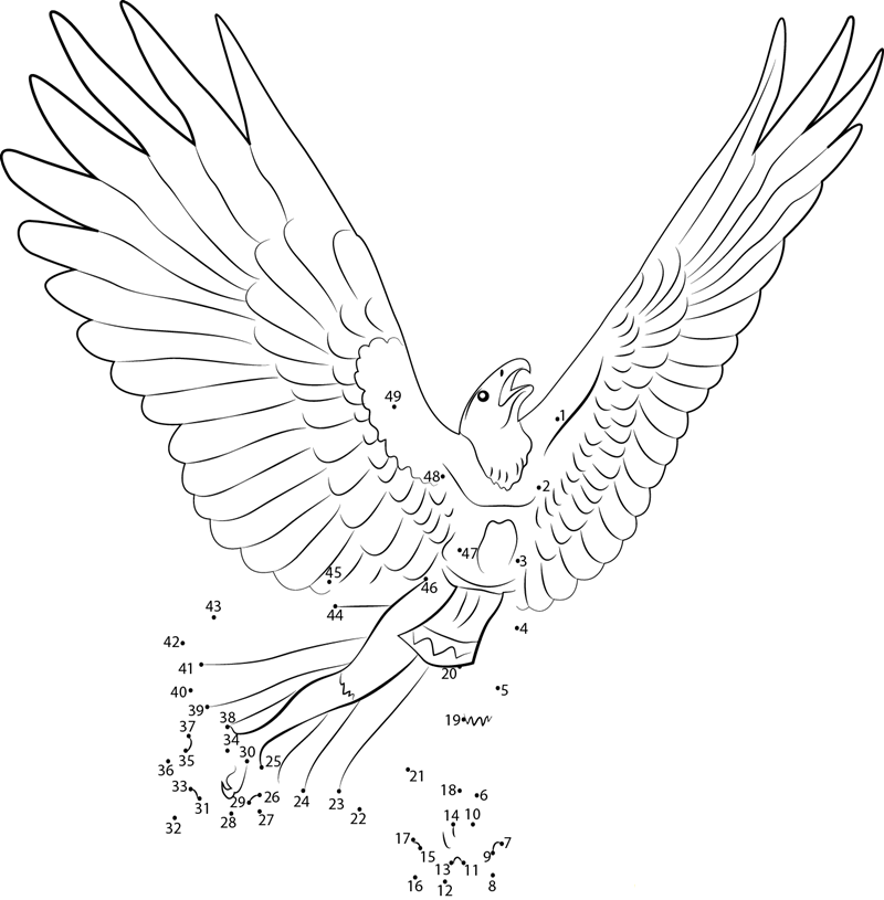 Thunderbird Flying printable dot to dot worksheet