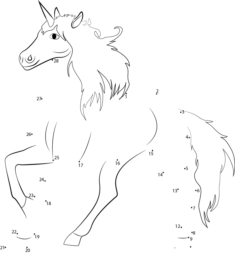 Real Unicorn printable dot to dot worksheet