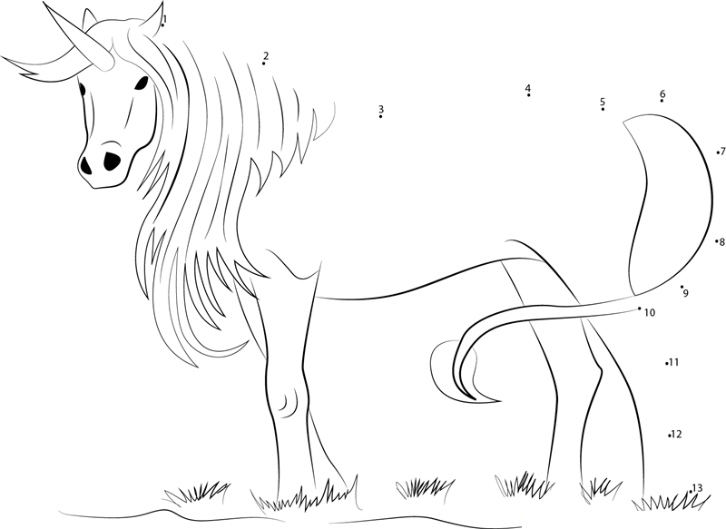 Silver Unicorn Standing printable dot to dot worksheet