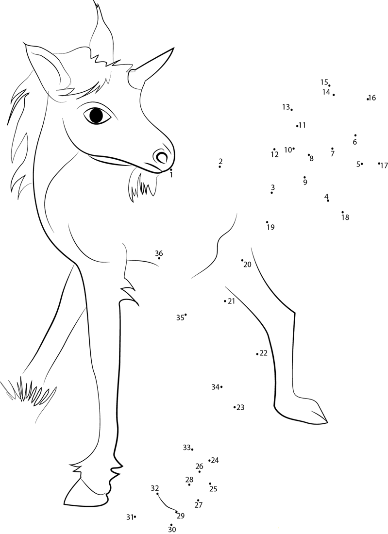 Unicorn Baby printable dot to dot worksheet