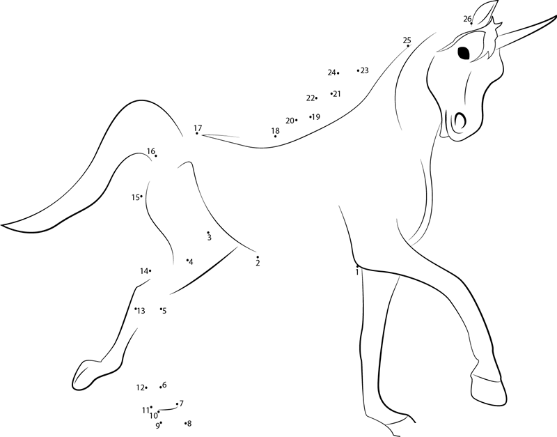 Unicorn Murks printable dot to dot worksheet