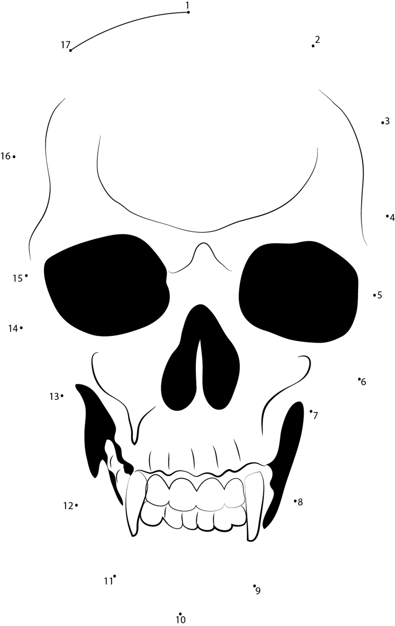 Vampire Skull printable dot to dot worksheet