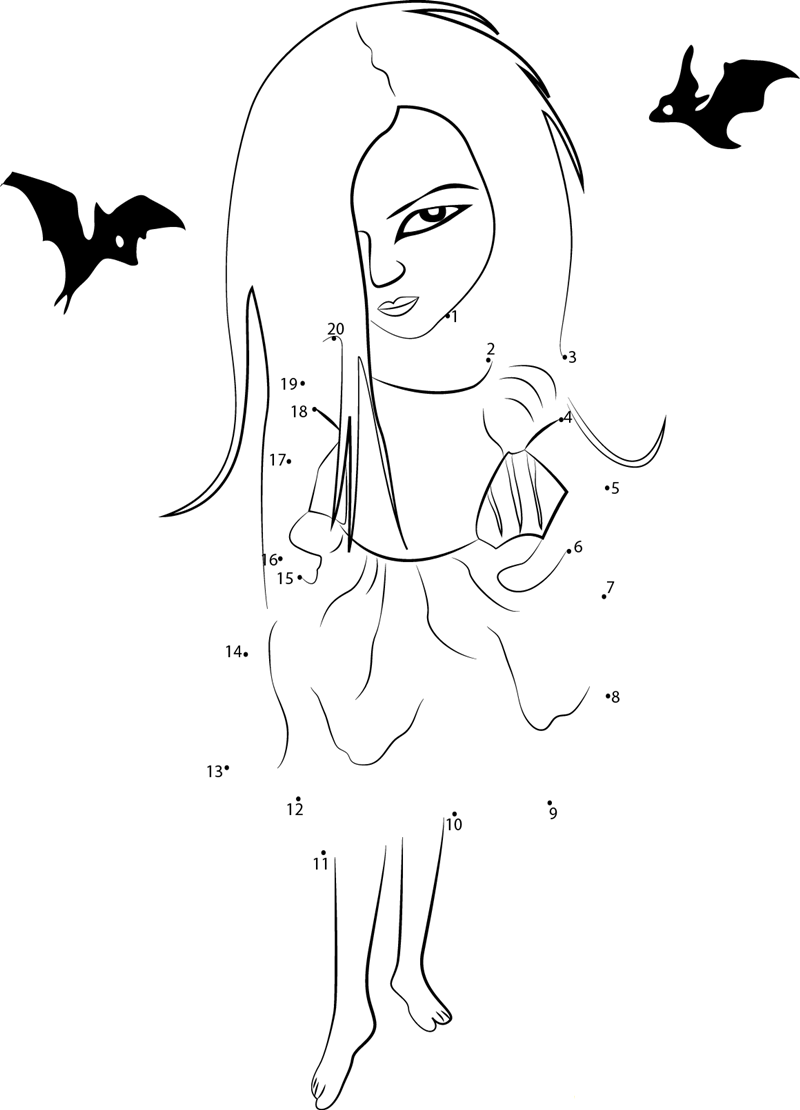 Vampire Women With Bats printable dot to dot worksheet