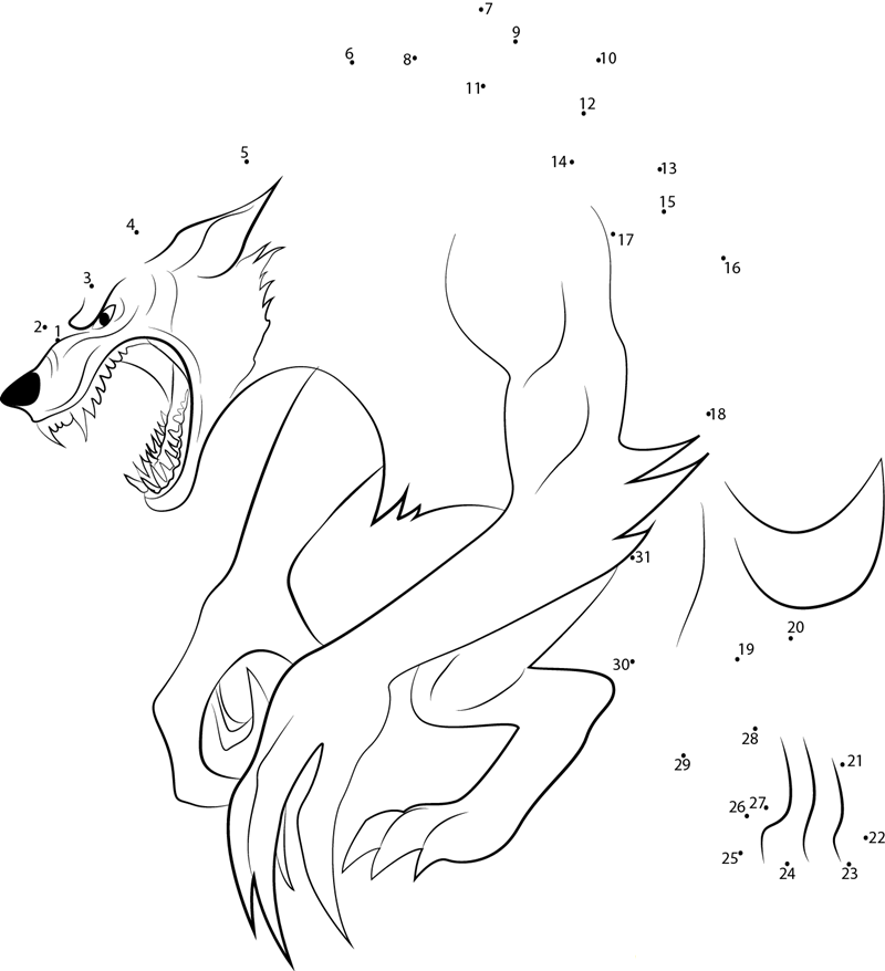 Angry Werewolf dot to dot worksheets