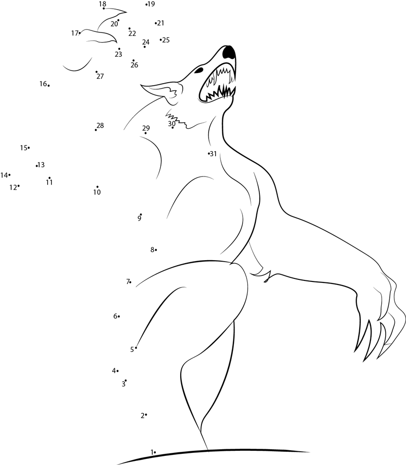 Dark Werewolf dot to dot worksheets