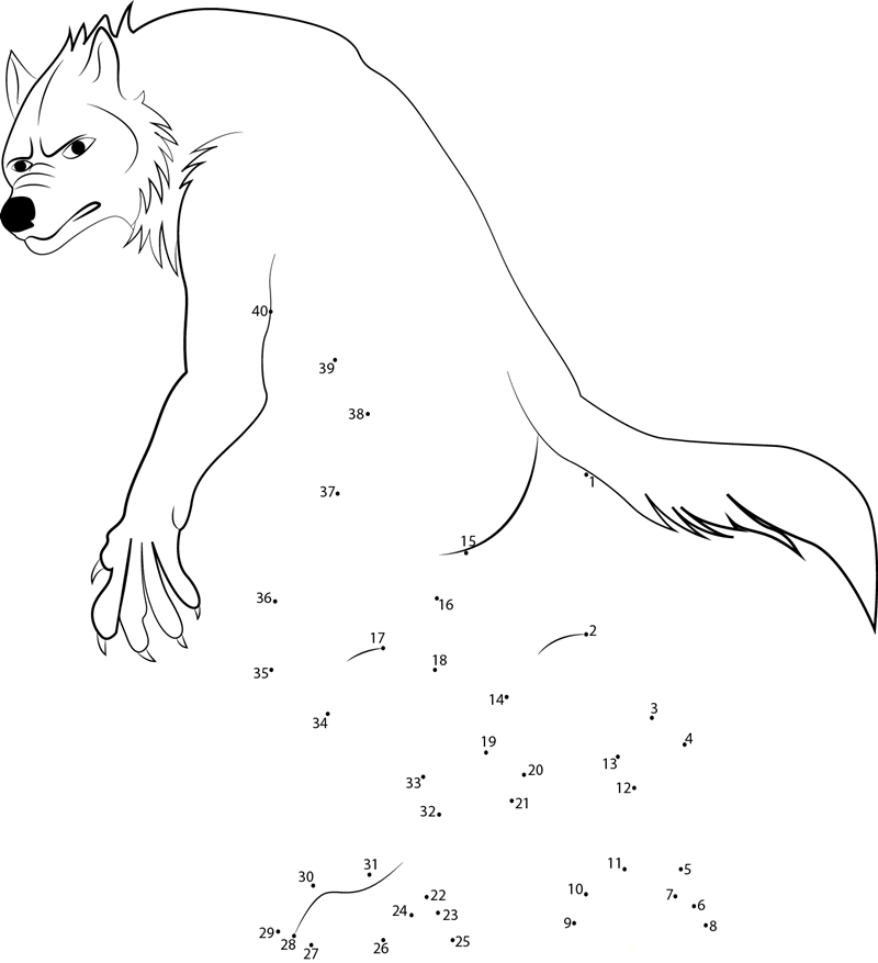 Snarly Werewolf dot to dot worksheets