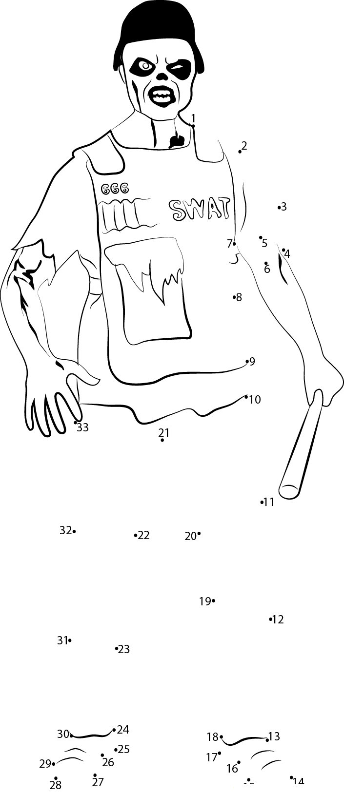 Deguisement Zombie dot to dot worksheets