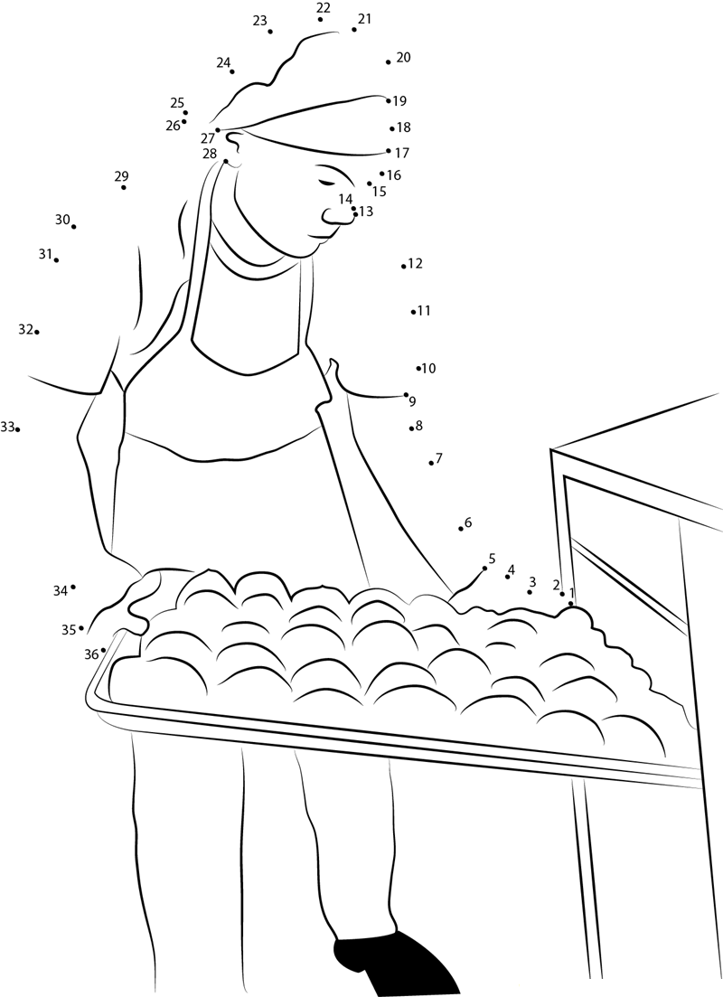 Baker Working In Bakery dot to dot worksheets