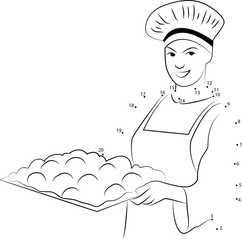 Female Baker Holding  Dough Tray dot to dot worksheets