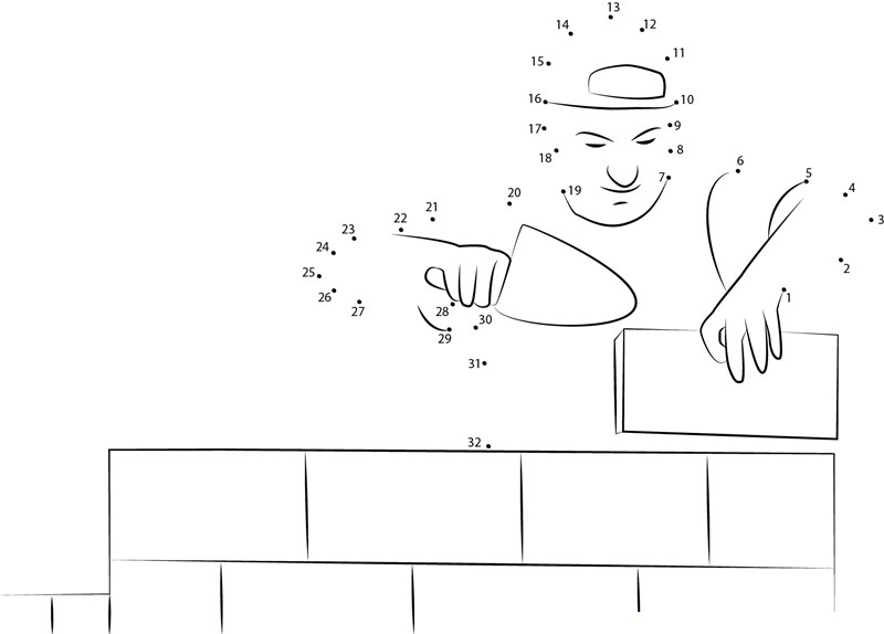 Bricklayer Man printable dot to dot worksheet