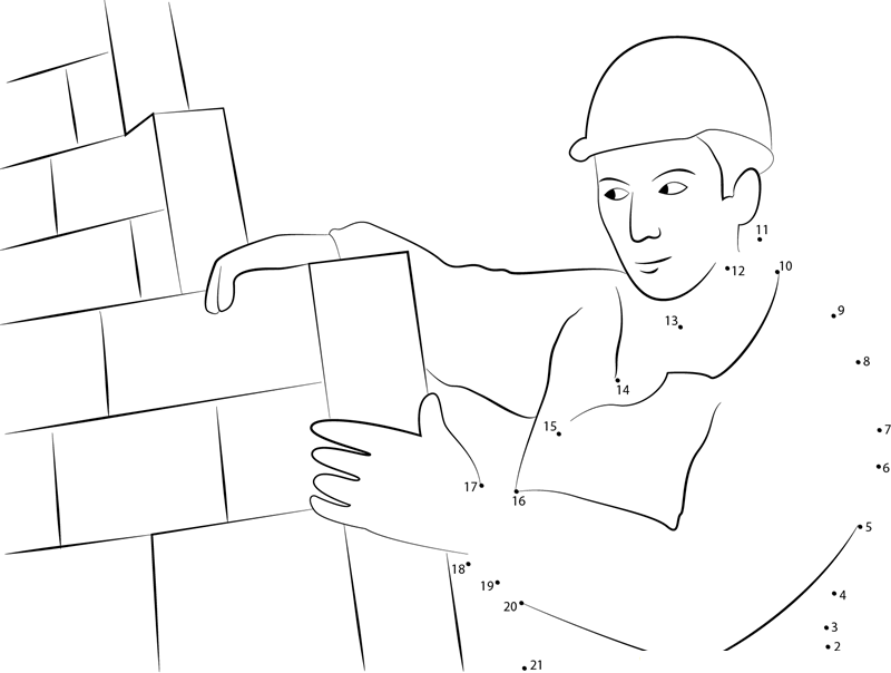 Construction Mason Worker Bricklayer printable dot to dot worksheet