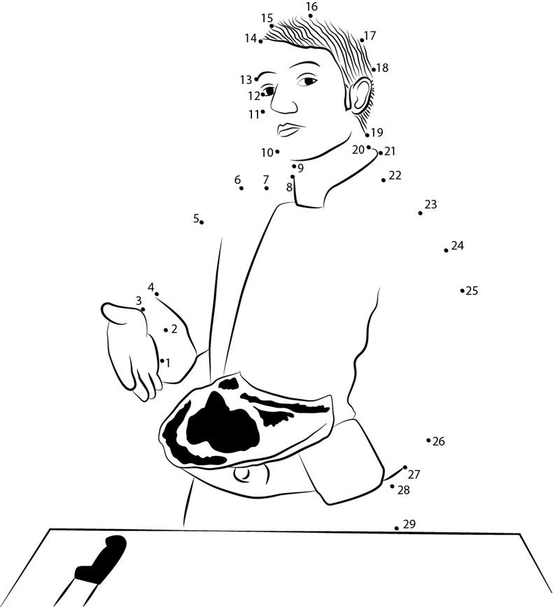 Butcher Showing Meat Loaf printable dot to dot worksheet