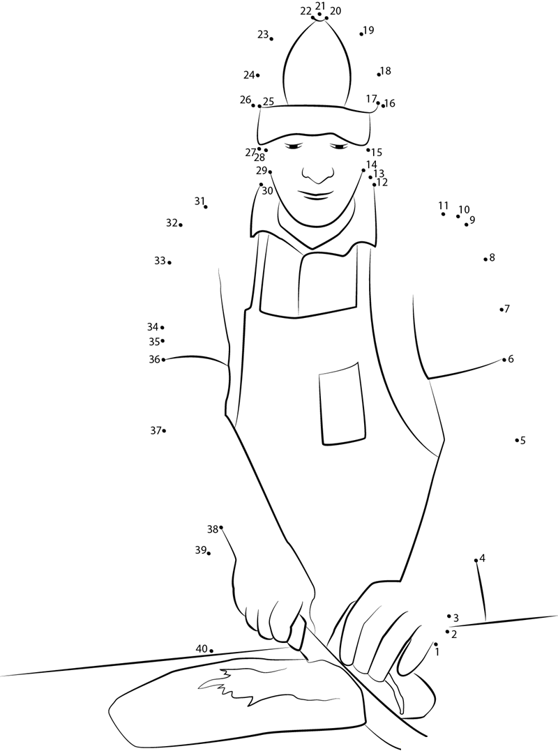 Butcher With Cap printable dot to dot worksheet