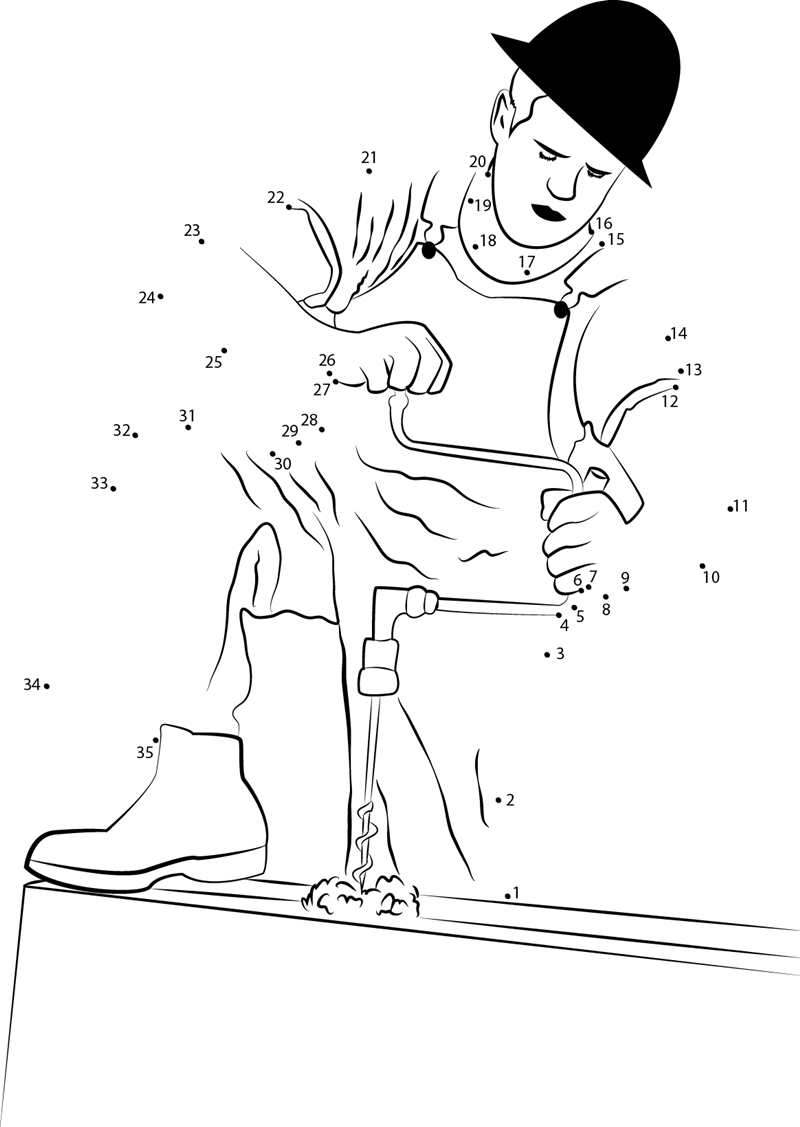 Carpenter With Hand Drill printable dot to dot worksheet