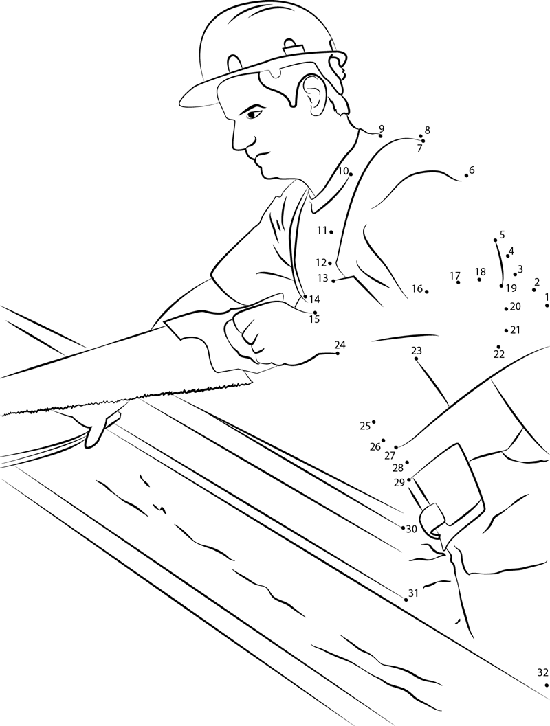 Carpenter Working On Wood printable dot to dot worksheet