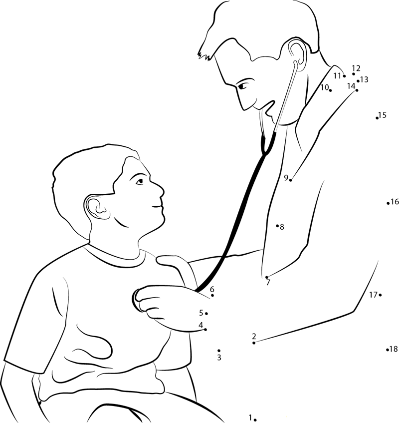 Doctor Using Stethoscope On Child printable dot to dot worksheet