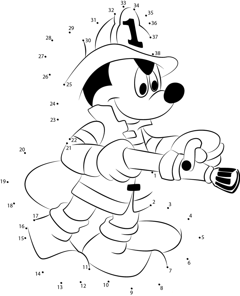 Mickey Fire printable dot to dot worksheet