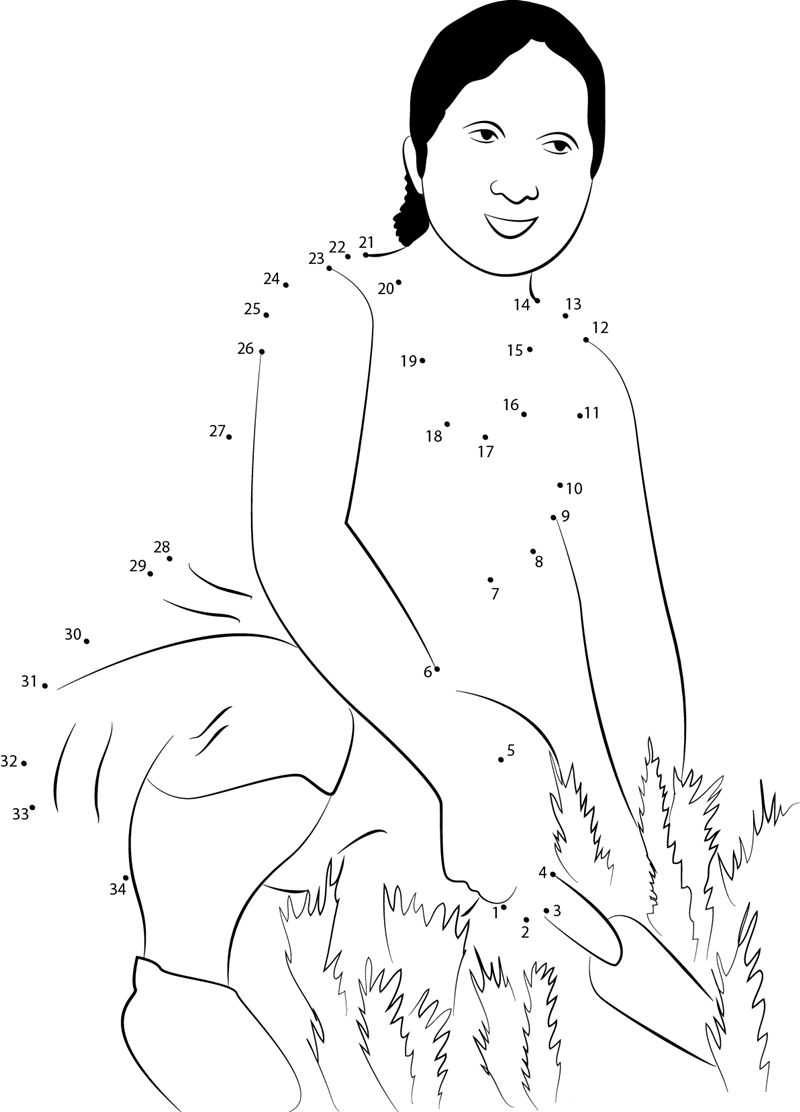 Woman Gardening printable dot to dot worksheet