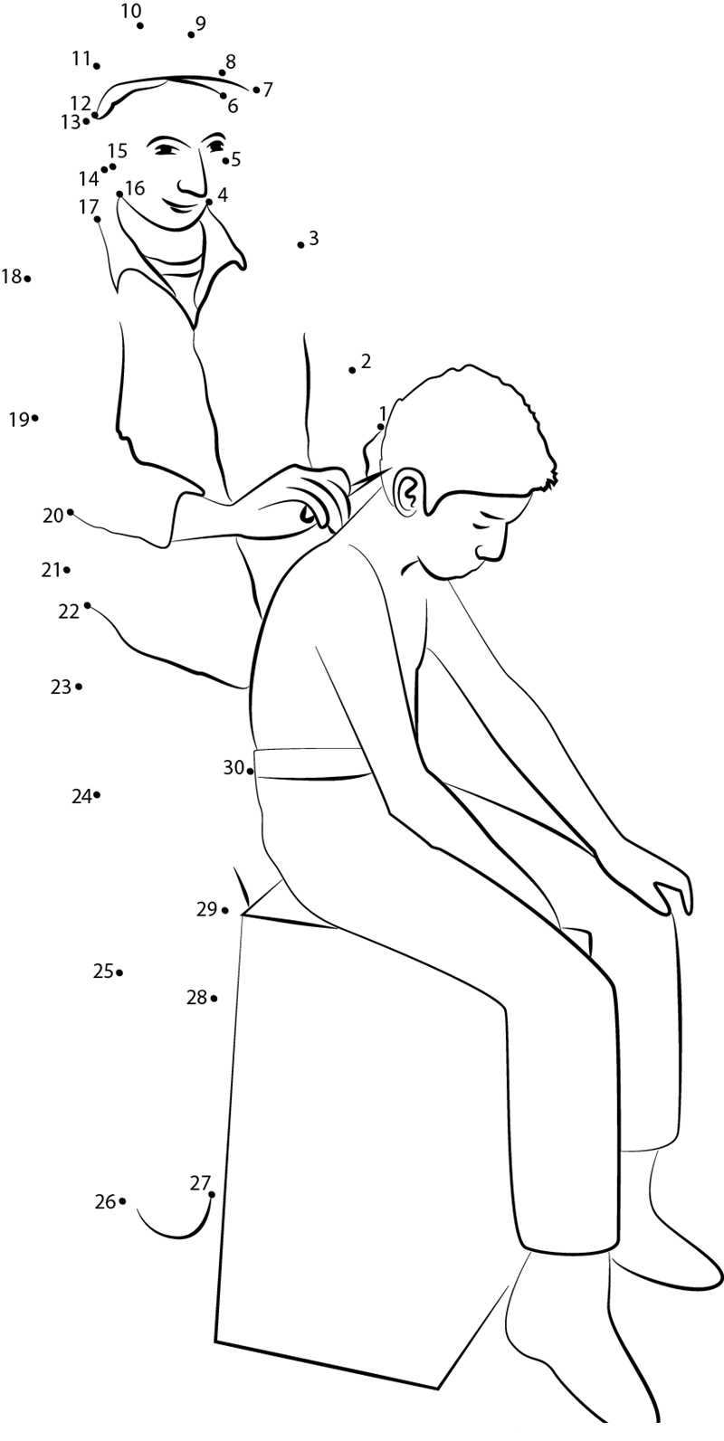 Hairdresser Cuts Boy Hairs printable dot to dot worksheet