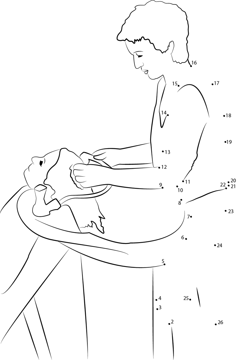 Hairdresser Washing A Woman X27 S Hair printable dot to dot worksheet