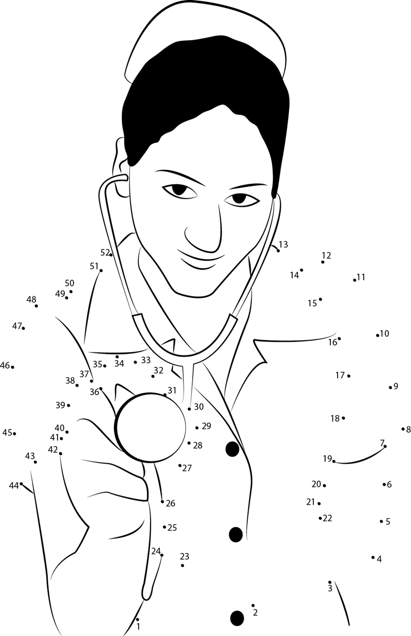 Nurse With Stethoscope printable dot to dot worksheet