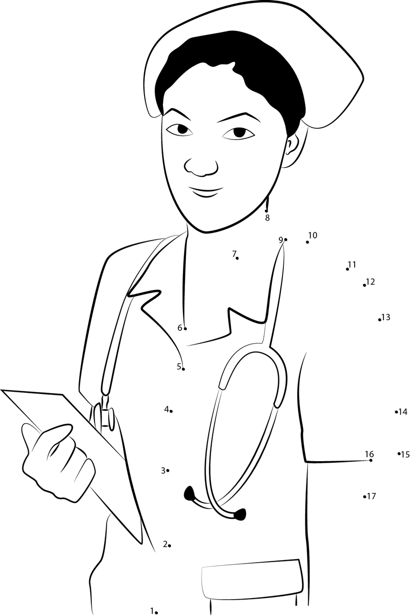 Nurse With Stethoscope And Notepad printable dot to dot worksheet