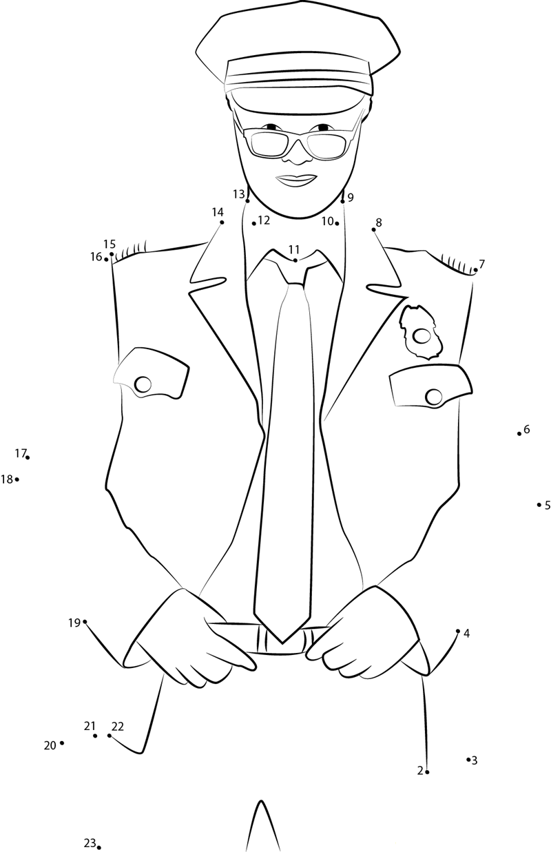 Policeman In Uniform With Glasses dot to dot worksheets