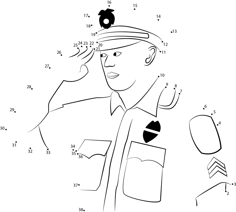 Policeman Saluting dot to dot worksheets