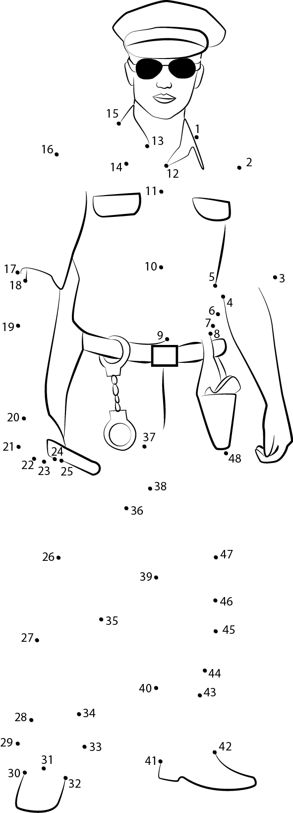 Policeman With Sunglasses dot to dot worksheets