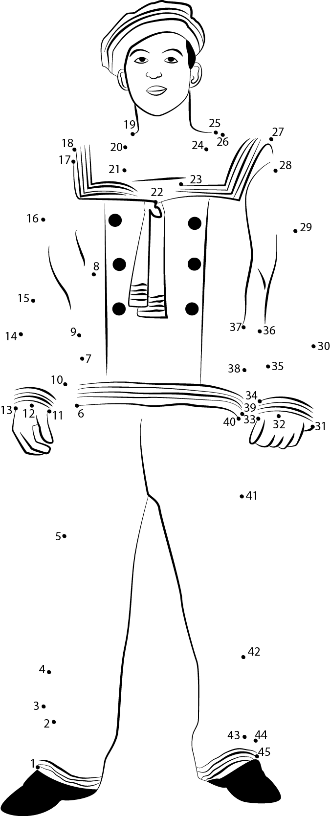 Mens Sailor Costume printable dot to dot worksheet