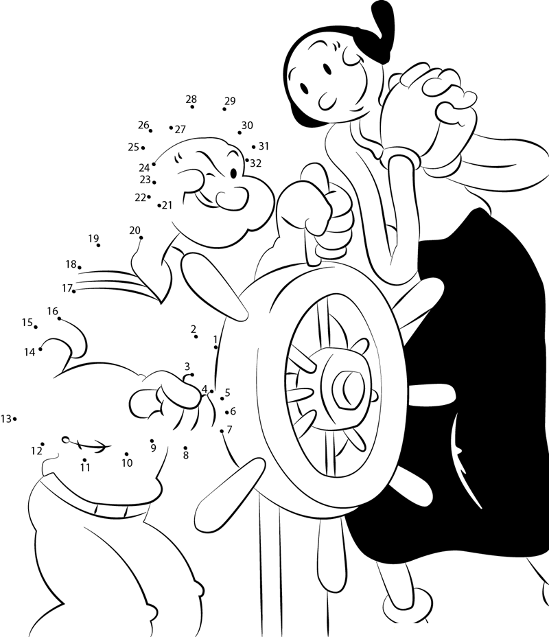 Olive Oyl And Popeye Sailor printable dot to dot worksheet