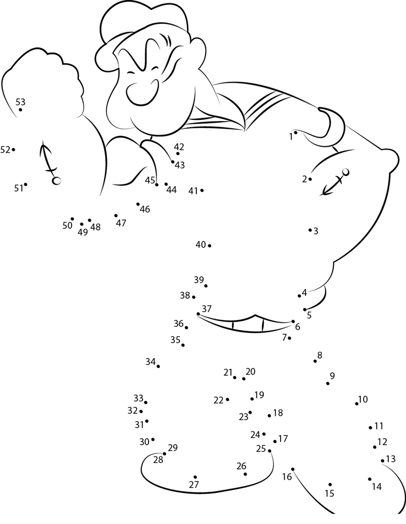 Popeye The Sailor Man printable dot to dot worksheet